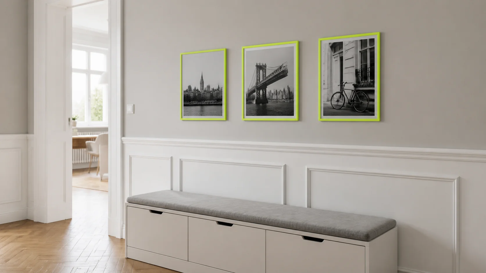 Neon Bilderrahmen Holz Bonnie Gelb im Wohnraum