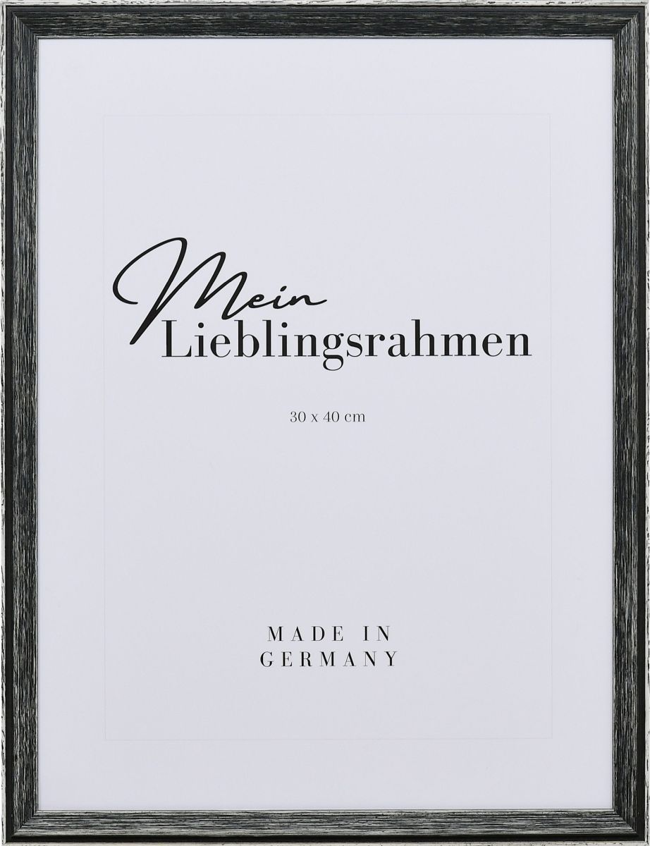 Frontansicht eines schwarzen Holzrahmens im Landhausstil 