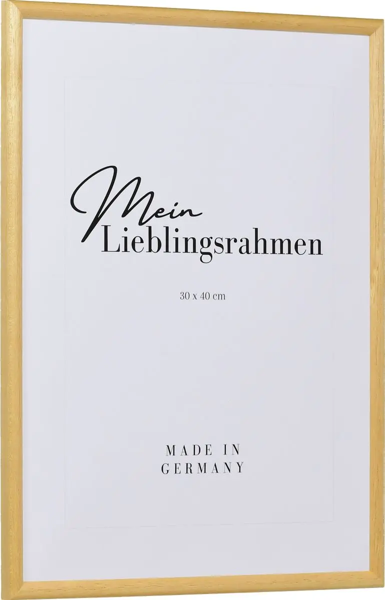 Seitenansicht eines klassischen, offenporigen, naturfarbenen Holzrahmens mit schmalem Halbrundprofil