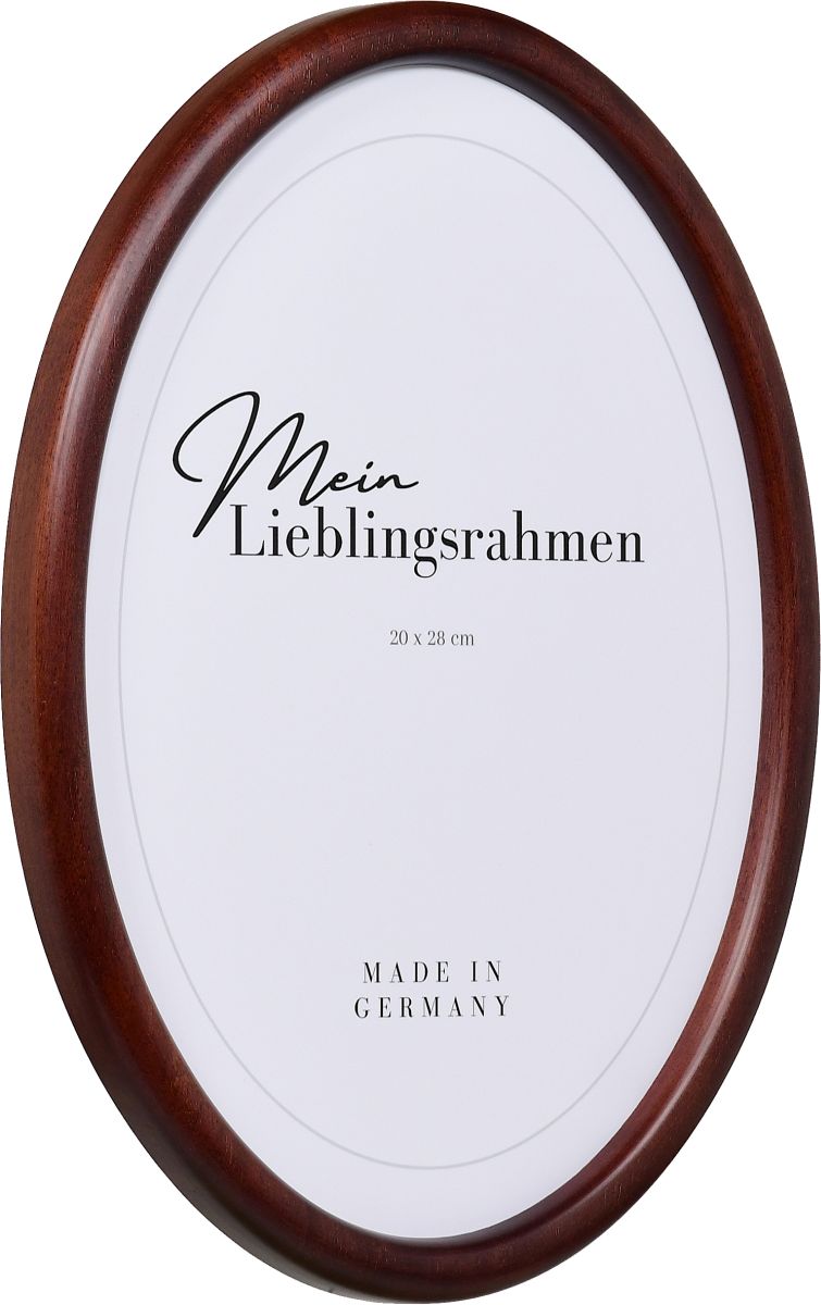 Seitenansicht eines Ovalrahmens in der Farbe Mahagoni