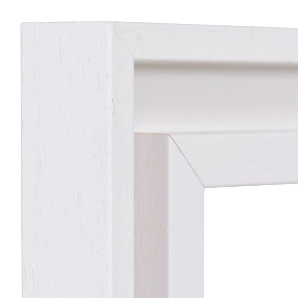Holz-Profil 90A, weiss - Ecke Ansicht der Ecke eines schlichten Holzrahmens in der Farbe Weiss