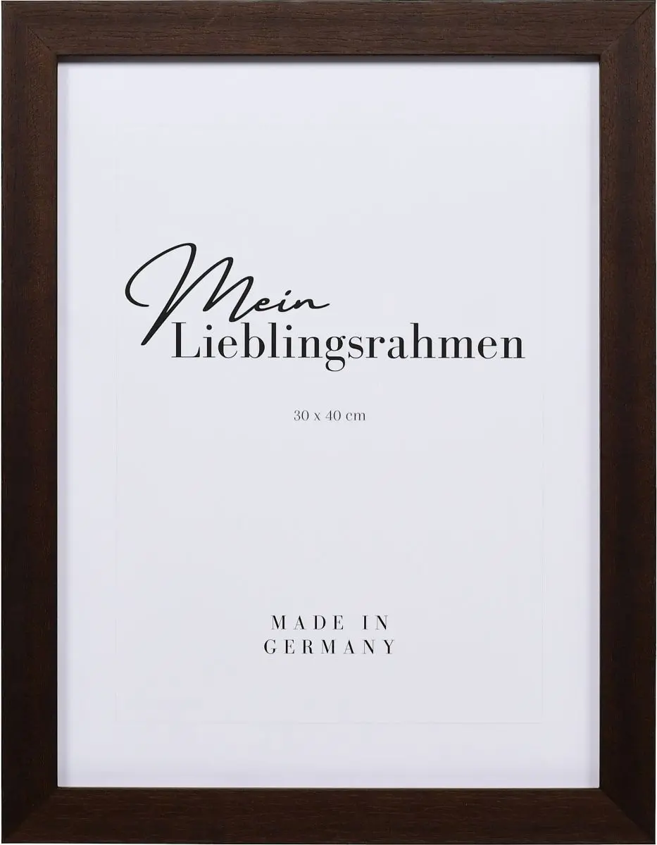 Holz-Profil 52, dunkelbraun - Frontansicht Frontansicht eines dunkelbraunen Holzrahmens, 50x70 cm, offenporig lackiert mit sicht- und fühlbarer Holzstruktur
