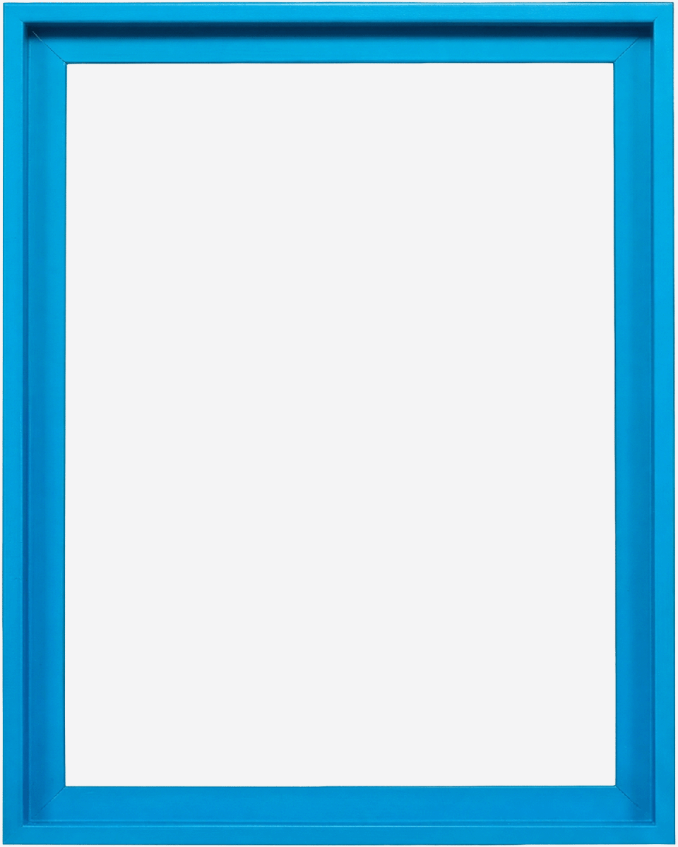 Moderner Schattenfugenrahmen Jill in knalligem Neon-Blau für Leinwandbilder, Frontansicht auf weißem Hintergrund.