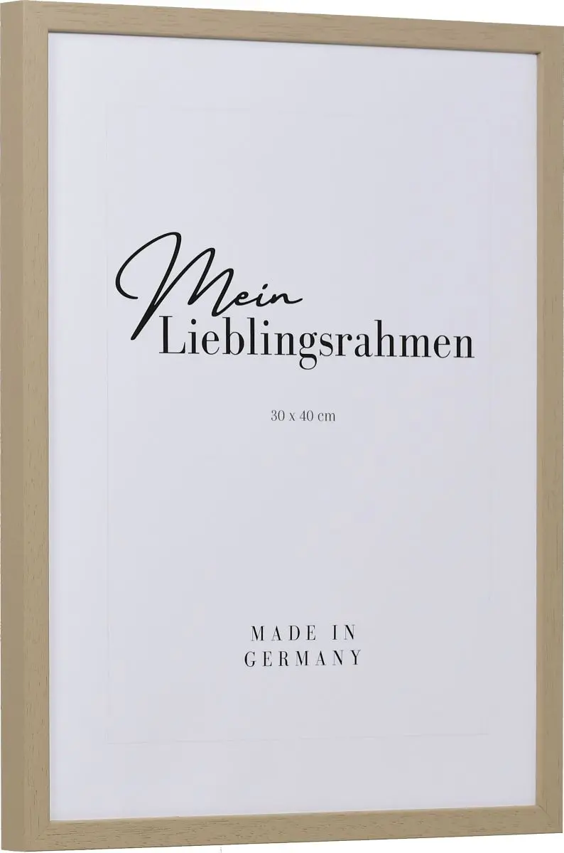 Seitenansicht eines hellbraunen, schmalen Bilderrahmens