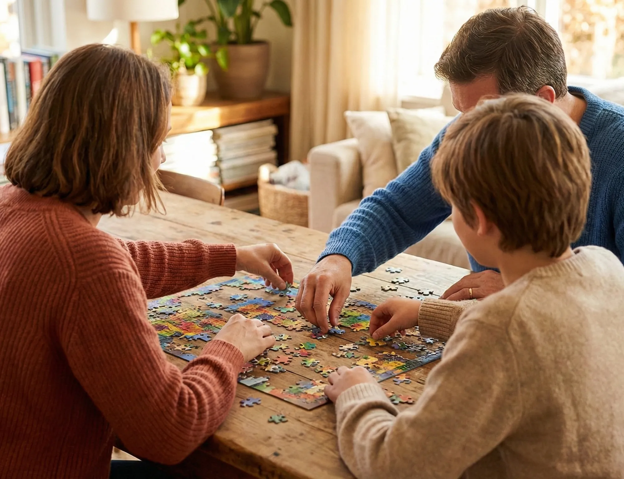 Familie beim Puzzeln
