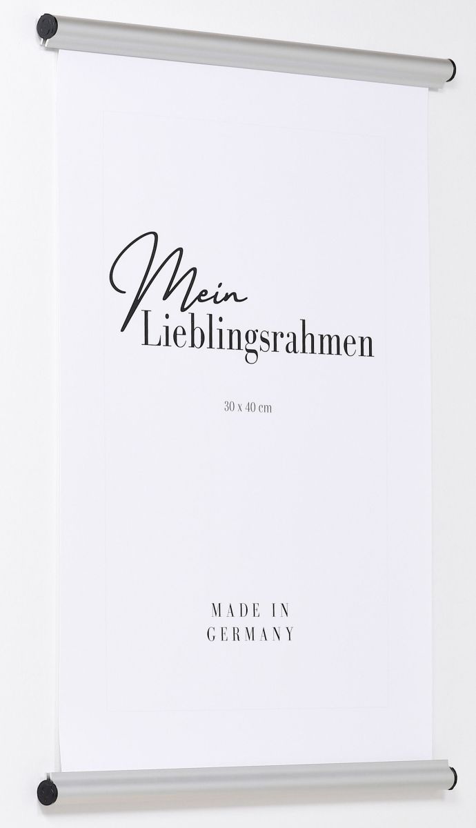 Posterhänger Alu 0088 silber - Seitenansicht Seitenansicht eines silbernen Alu-Posterhängers mit Klemmvorrichtung