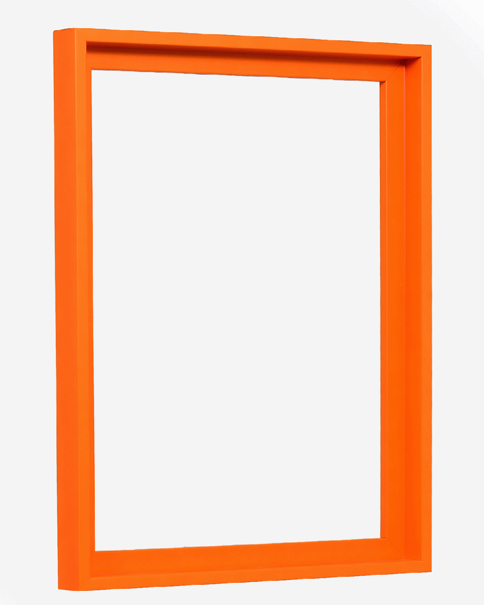 Seitenansicht des Schattenfugenrahmens Jill in leuchtendem Neon-Orange für Leinwandbilder