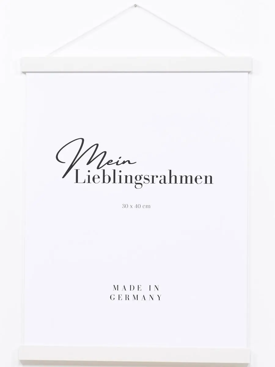 Posterhänger Holz 0089 weiss - Frontansicht Frontansicht eines weissen Holz-Posterhängers