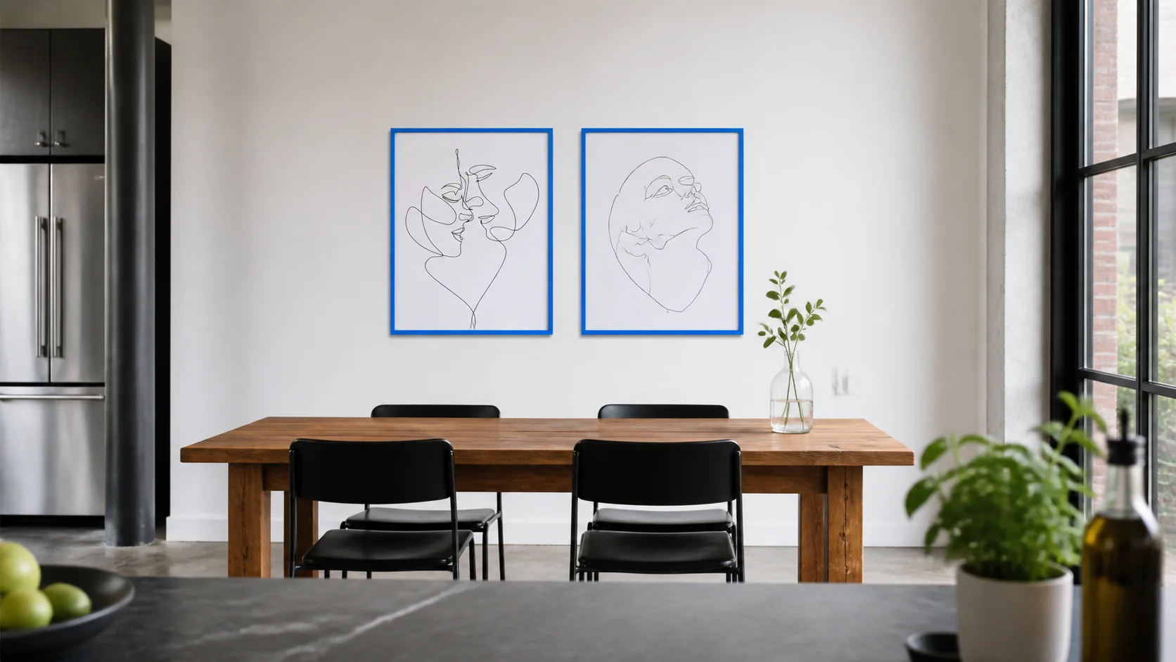 Neon Bilderrahmen Holz Bonnie Blau im Wohnraum