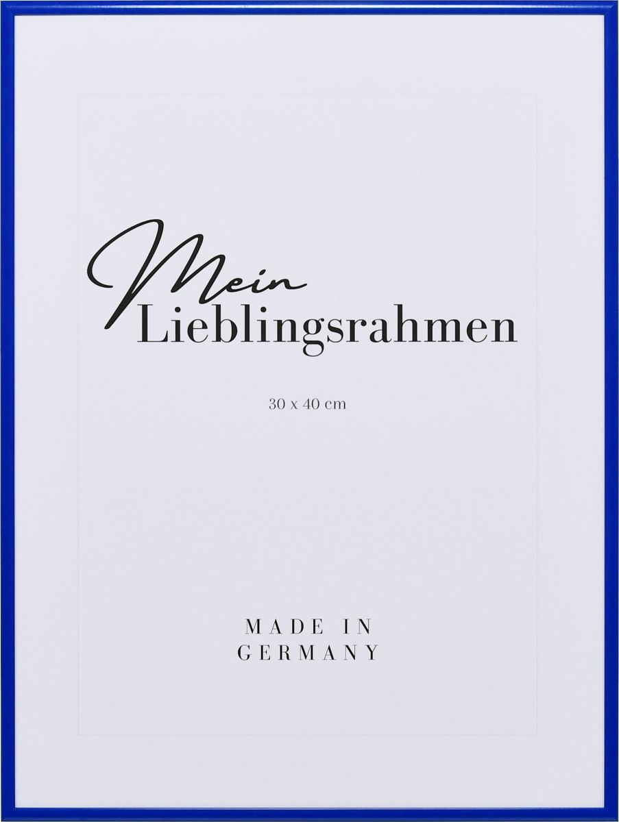 Aluminium-Profil Quadro, blau - Frontansicht Frontansicht eines blauen, extrem formstabilen Aluminiumrahmens mit patentiertem Eckverbindersystem