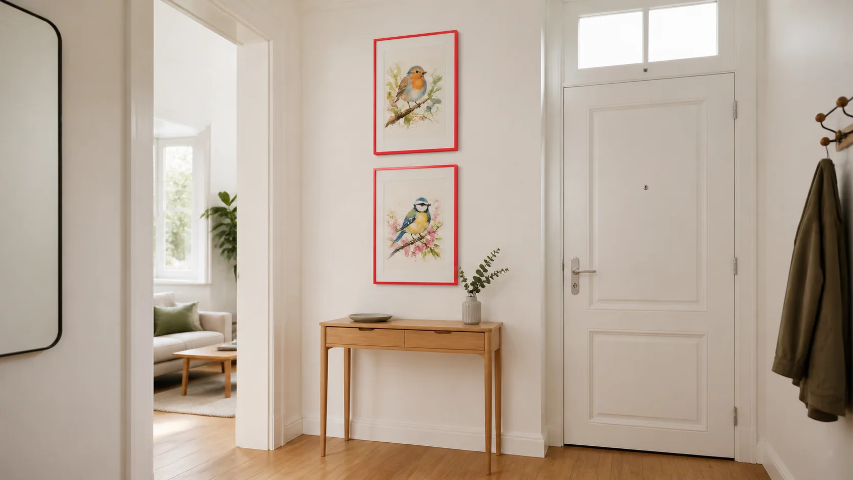 Neon Bilderrahmen Holz Bonnie Rot im Wohnraum