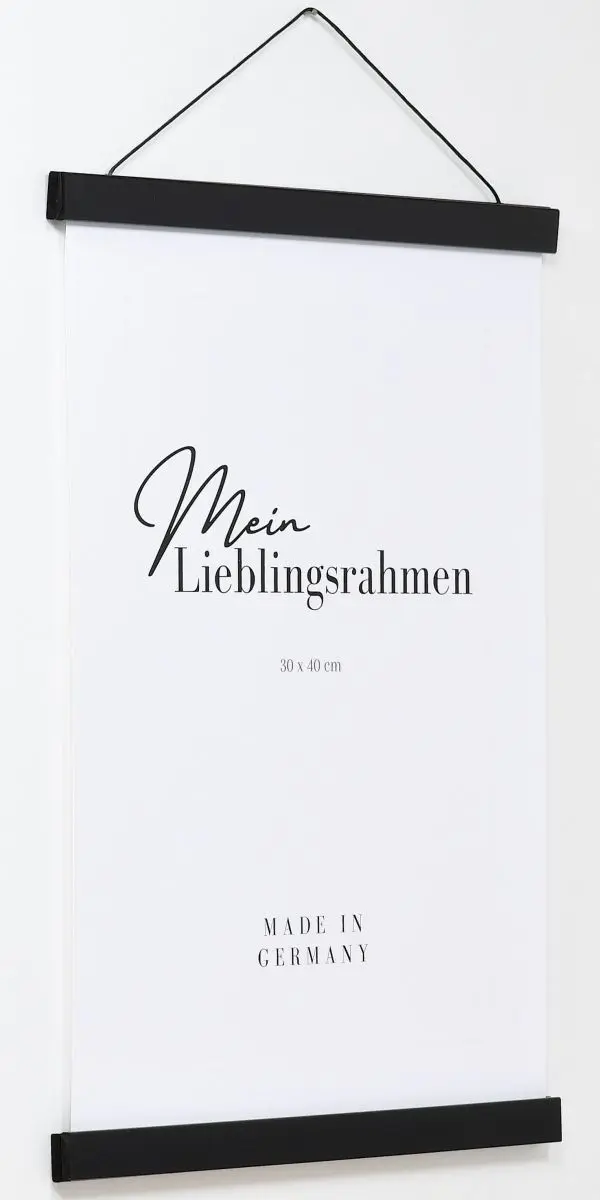 Seitenansicht eines schwarzen Holz-Posterhängers