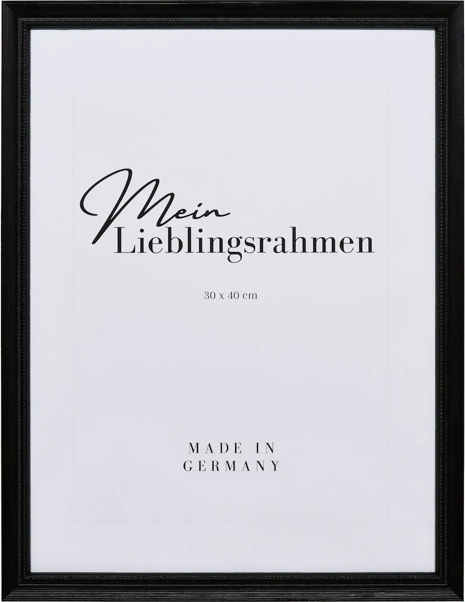Frontansicht eines kleinen, schwarzen, barocken Bilderrahmens DinA6