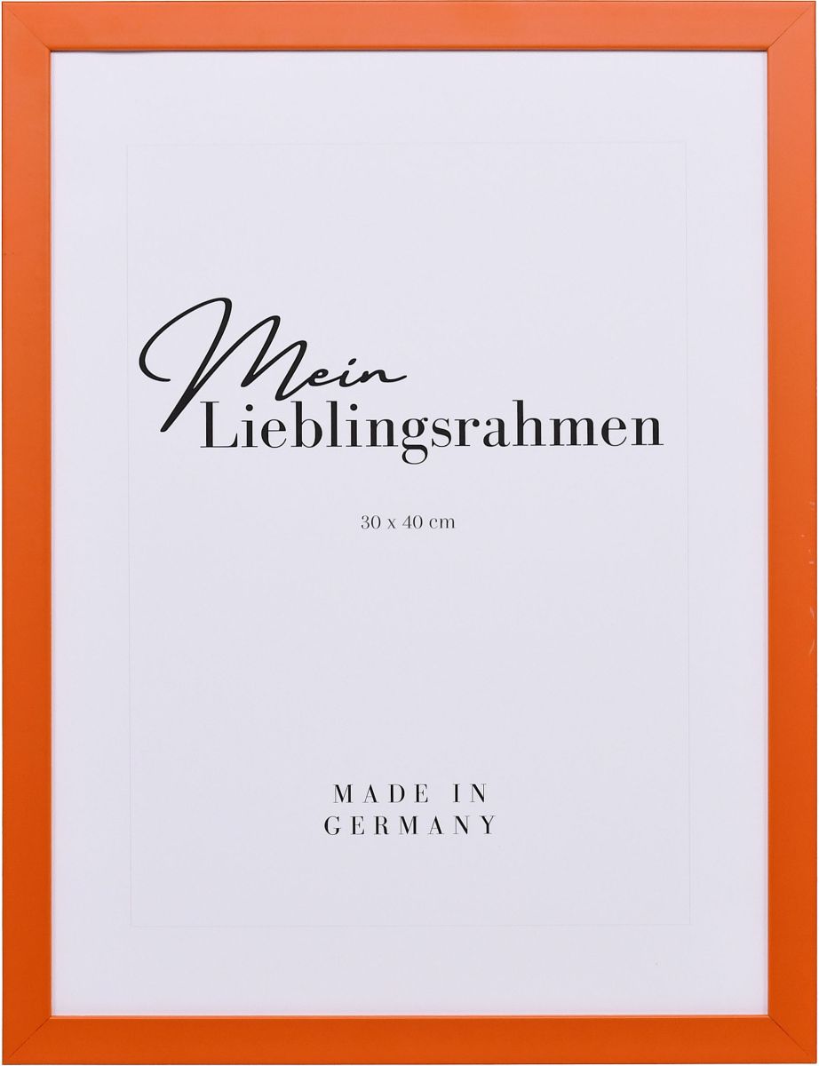 Holz-Profil Top Cube, orange - Frontansicht Frontansicht eines orangenen Bilderrahmens mit geschlossener, glatter Oberfläche und würfelförmigem Profil