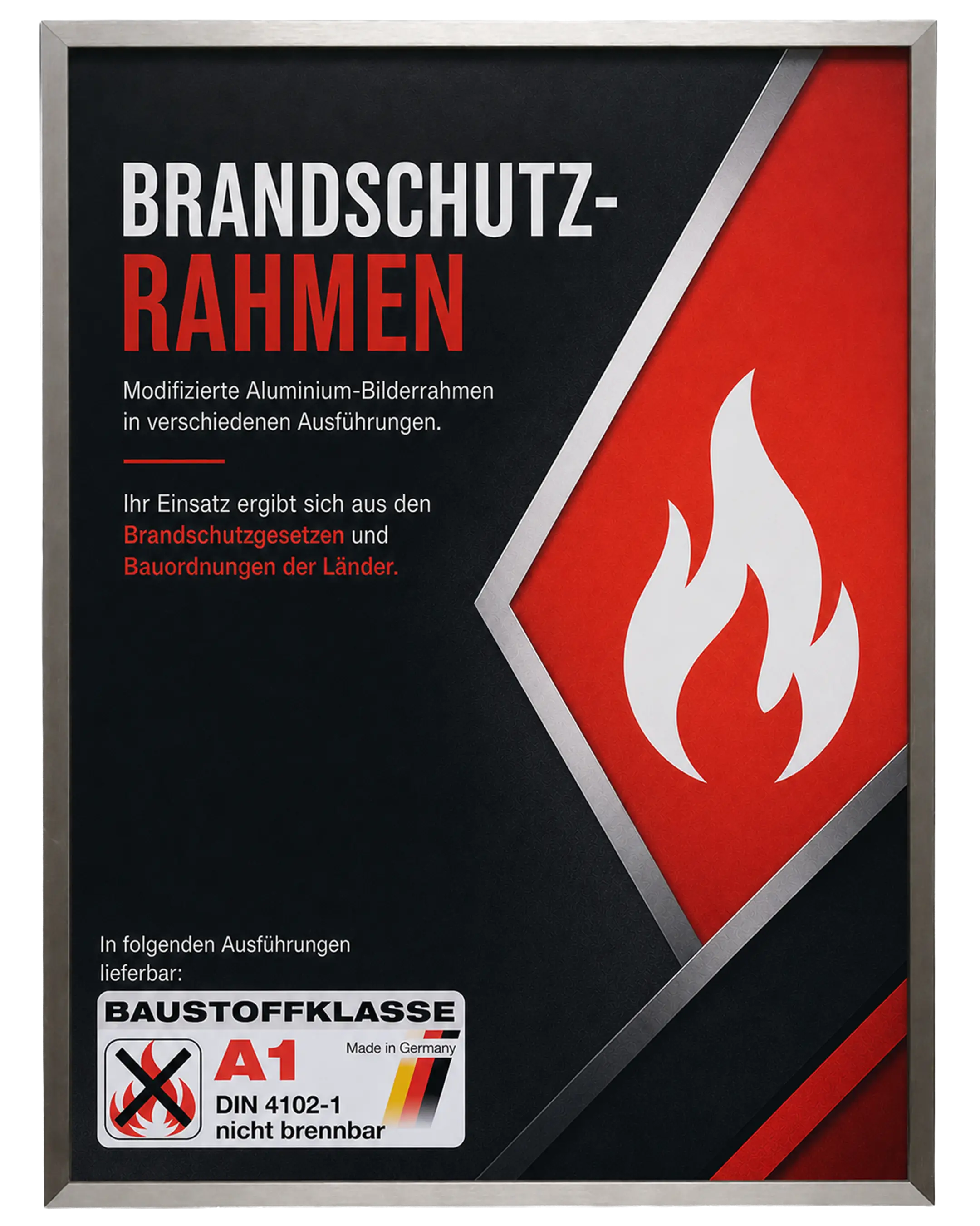 Bilderrahmen Aluminium Mika Brandschutz Zertifikat A1 Anthrazit – Frontansicht