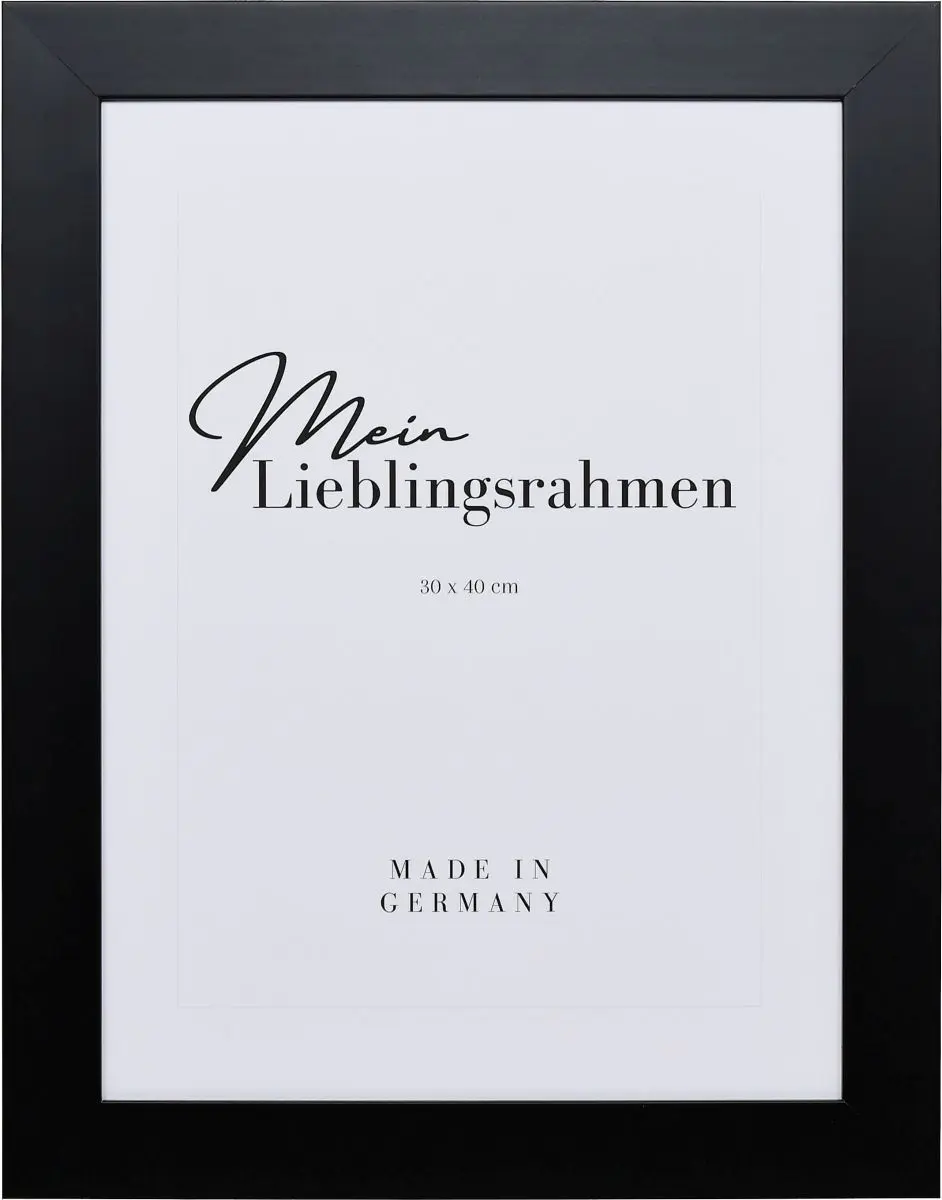 Holz-Profil 30, schwarz - Frontansicht Frontansicht eines breiten, schwarzen Bilderrahmens mit glatter Oberfläche