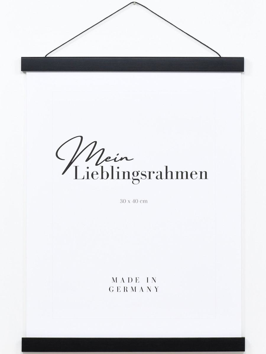 Posterhänger Holz 0089 schwarz - Frontansicht Frontansicht eines schwarzen Holz-Posterhängers