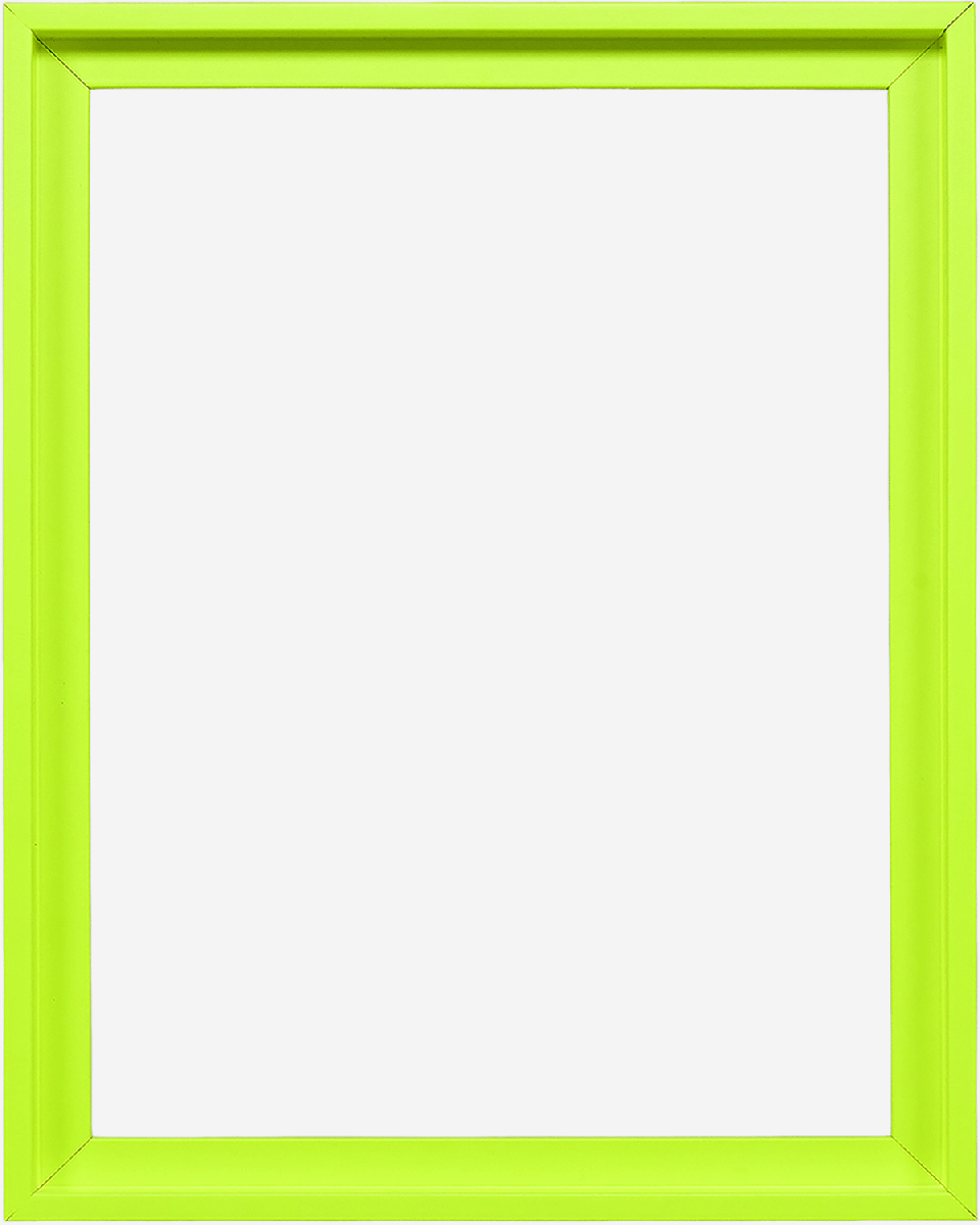 Moderner Schattenfugenrahmen Jill in knalligem Neon-Gelb für Leinwandbilder, Frontansicht auf weißem Hintergrund.
