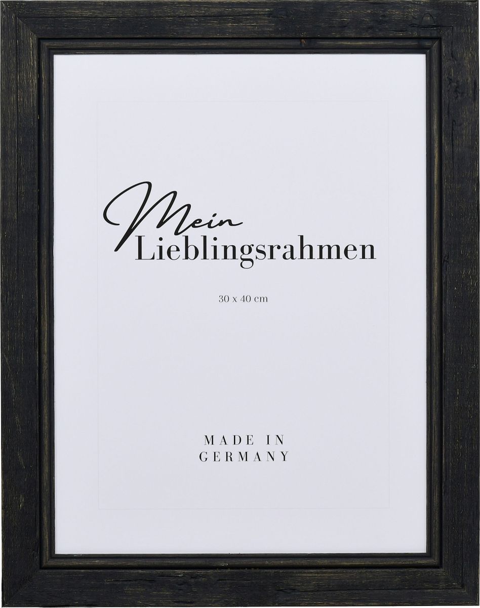Frontansicht eines schwarzen, offenporig lackierten Holzrahmens mit Flachprofil und Rundstab an der Innenkante