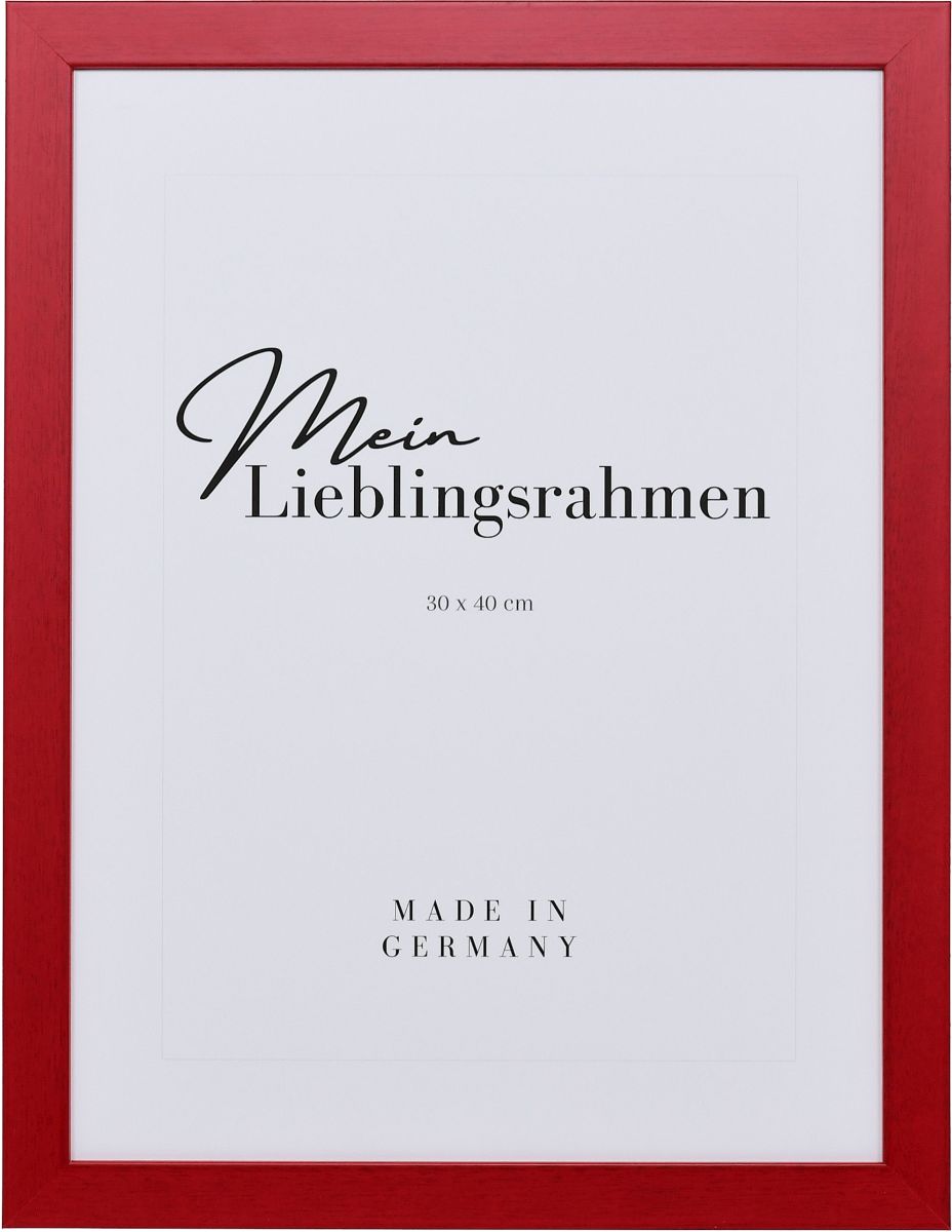 Holz-Profil Top Pro, rot - Frontansicht Frontansicht eines roten Bilderrahmens mit sichtbarer Holzstruktur, glatter Oberfläche und kantigem, schlichtem Profil