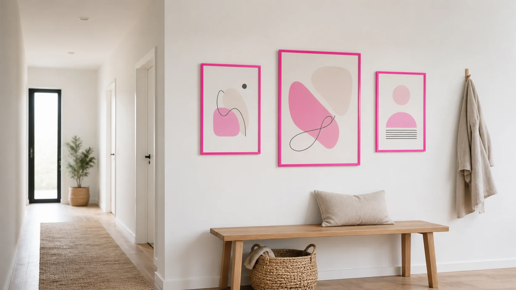 Neon Bilderrahmen Holz Bonnie Rosé im Wohnraum