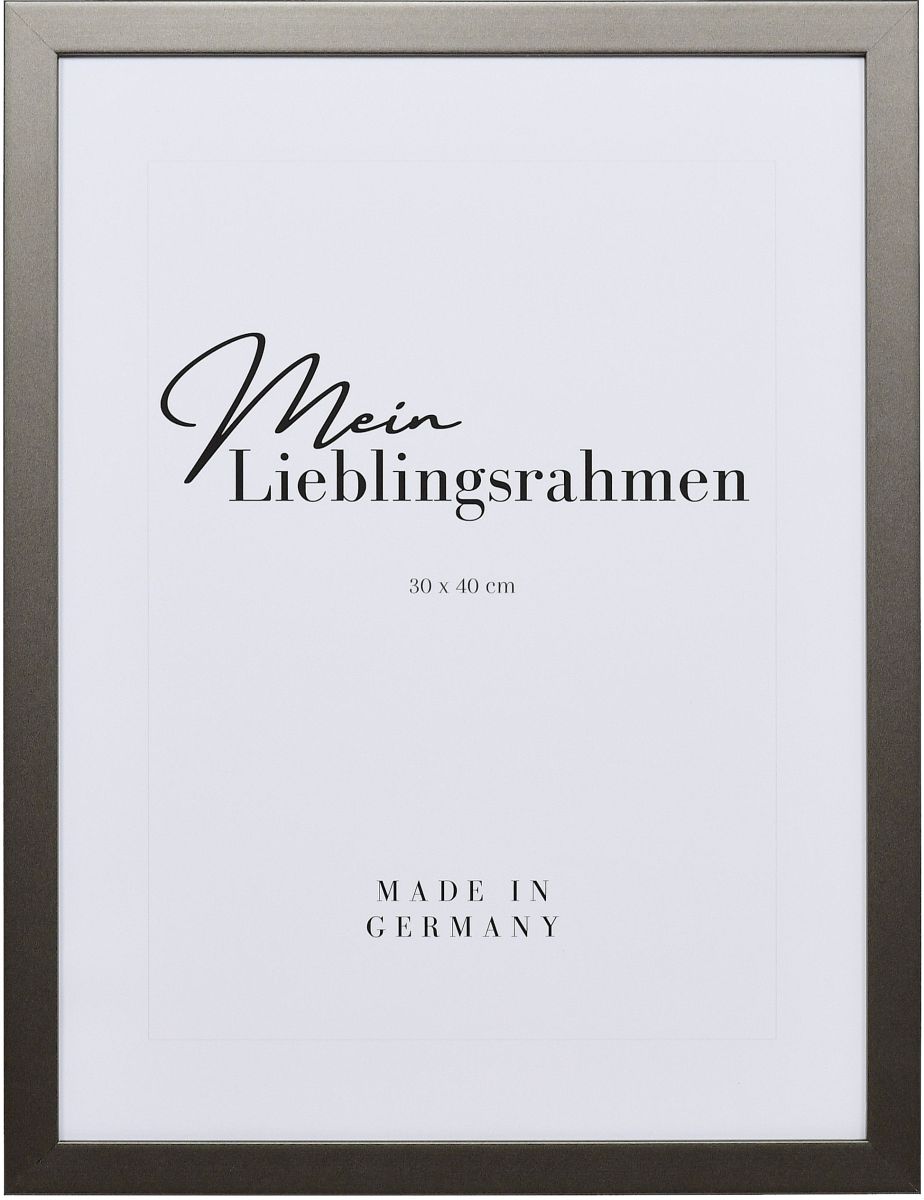 Holz-Profil Top Cube, platin - Frontansicht Frontansicht eines platinfarbenen Bilderrahmens mit geschlossener, glatter Oberfläche und würfelförmigem Profil