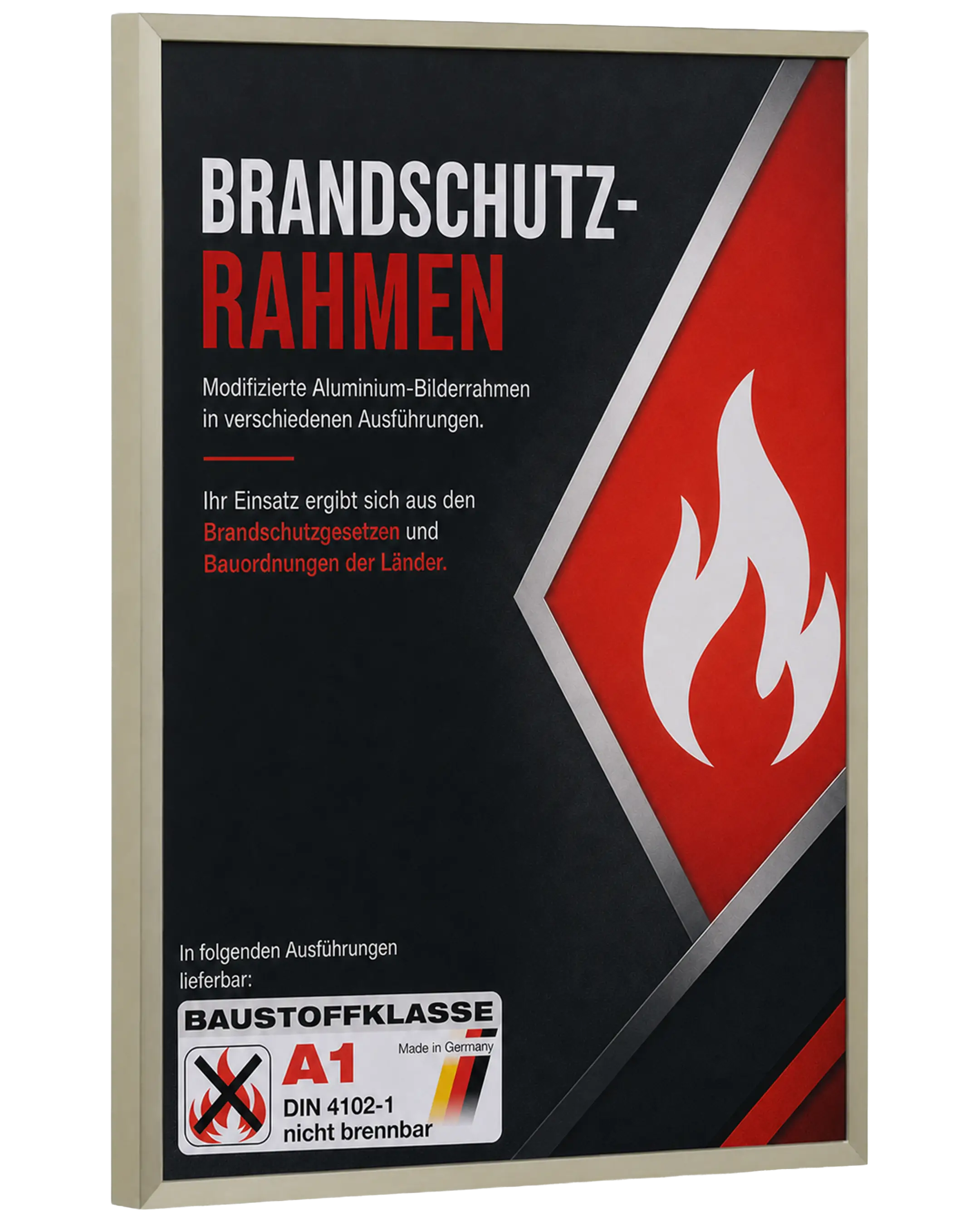 Bilderrahmen Aluminium Mika Brandschutz Zertifikat A1 Champagner – Seitenansicht
