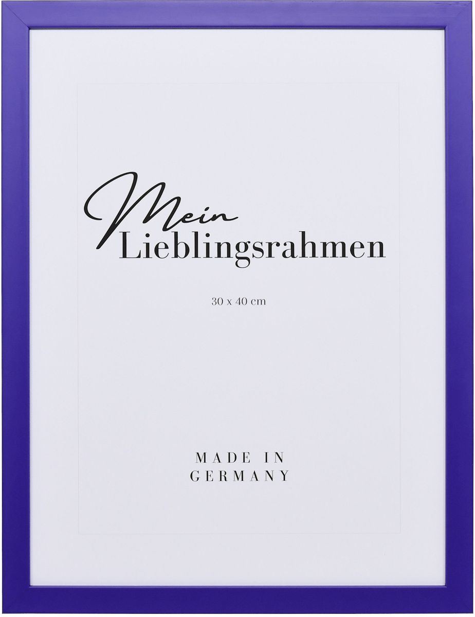 Holz-Profil Top Cube, lila - Frontansicht Frontansicht eines lila Bilderrahmens mit geschlossener, glatter Oberfläche und würfelförmigem Profil