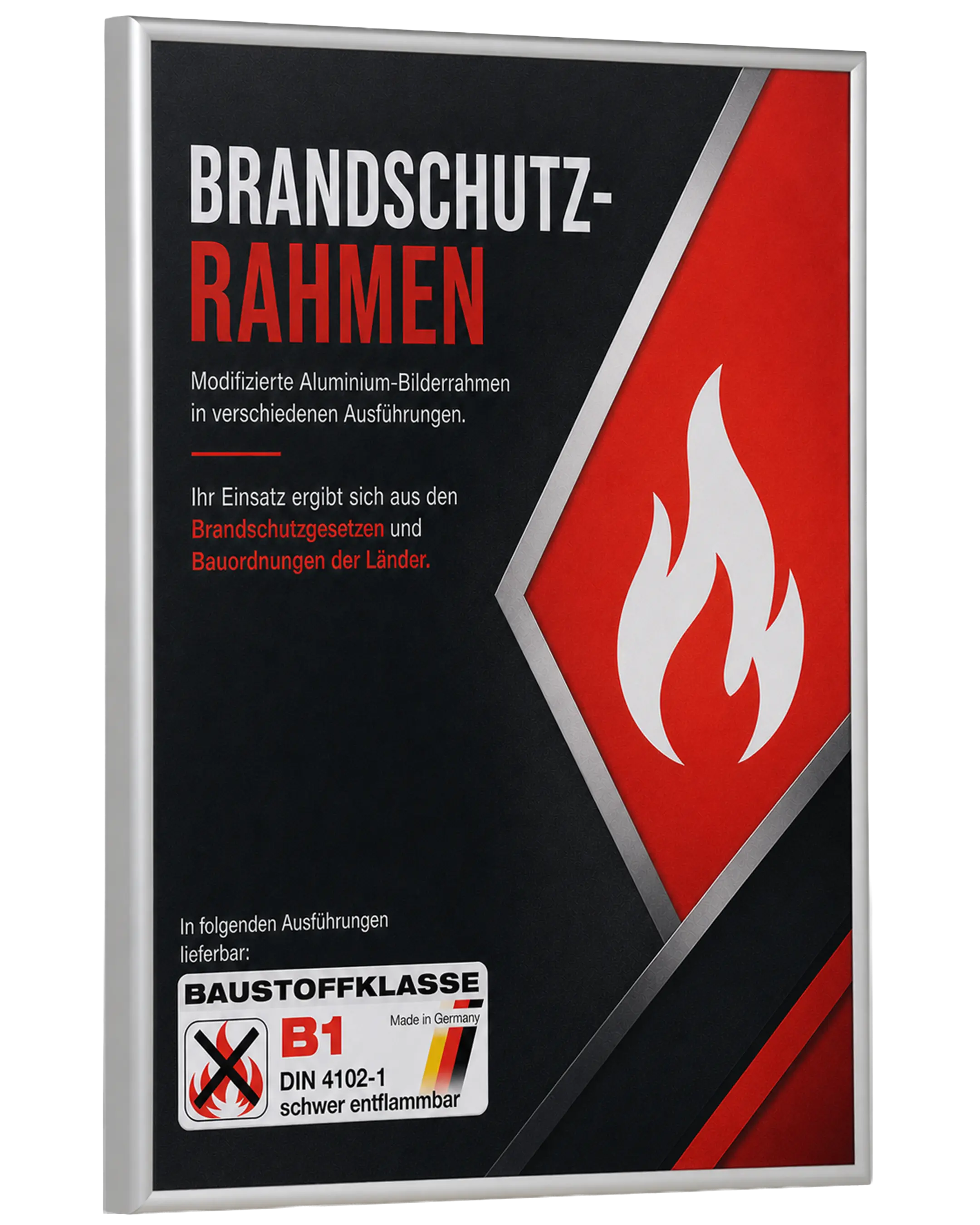 Bilderrahmen Aluminium Noah Brandschutz Zertifikat B1 Silber – Seitenansicht