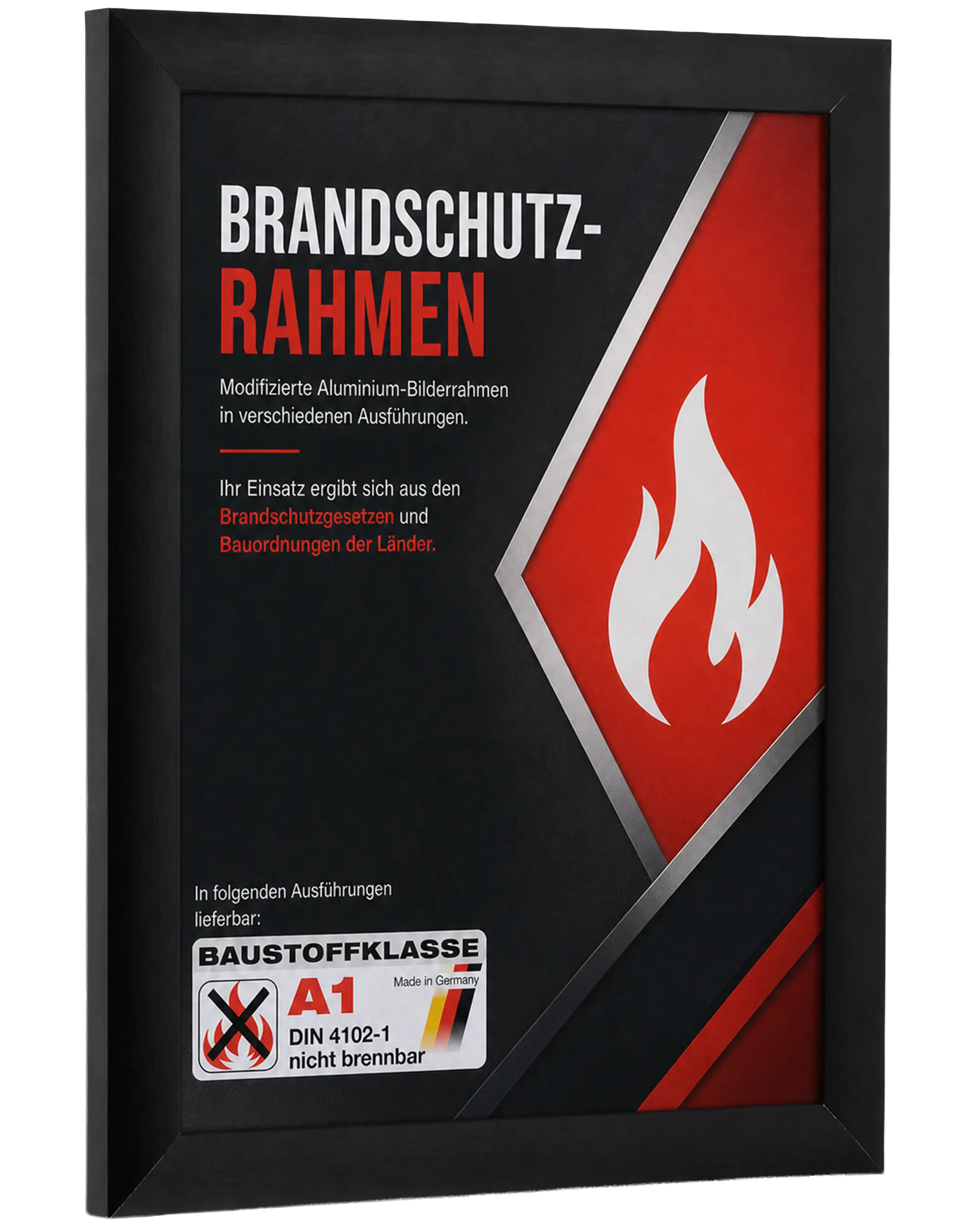 Bilderrahmen Aluminium Costa Brandschutz Zertifikat A1 Schwarz – Seitenansicht