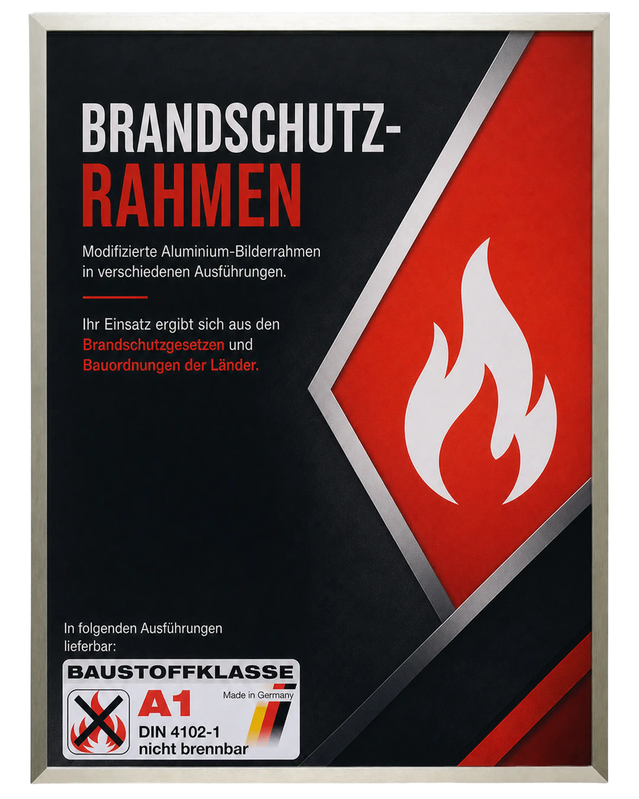 Bilderrahmen Aluminium Mika Brandschutz Zertifikat A1 Champagner – Frontansicht