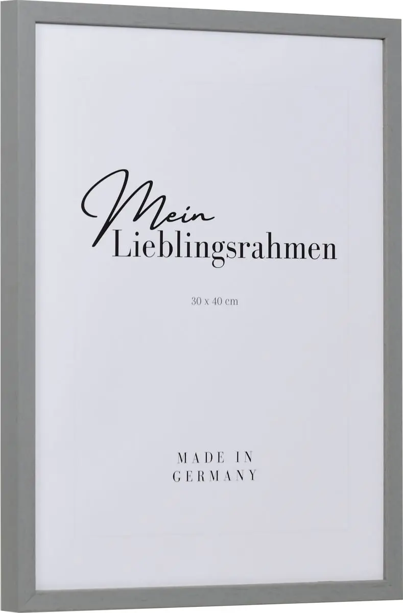 Seitenansicht eines modernen, hellgrauen, schmalen Bilderrahmens